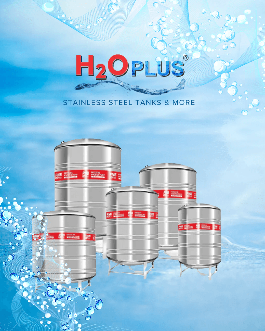 H2O Plus by PNB Kitchenmate stainless steel water tanks